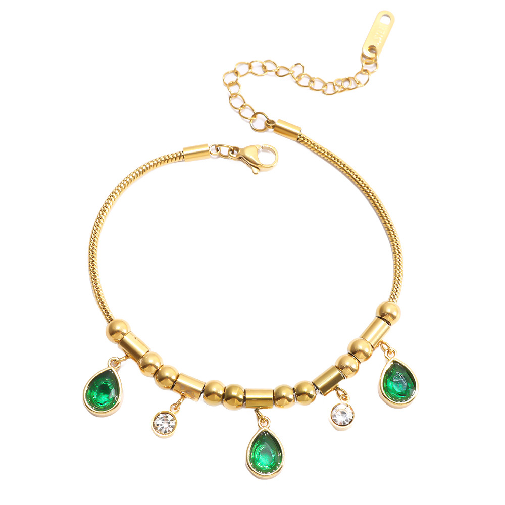 European And American Cross-Border Star Flower Butterfly Stainless Steel New Beaded Bracelet Emerald Zircon Fashion_voghion.com