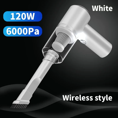 Cross-border wireless gun vacuum cleaner Rechargeable Handheld Pet vacuum cleaner household car vacuum cleaner car supplies (Tozsoranlar) - white-wireless-charging-6000pa-neutral-packaging-all-english