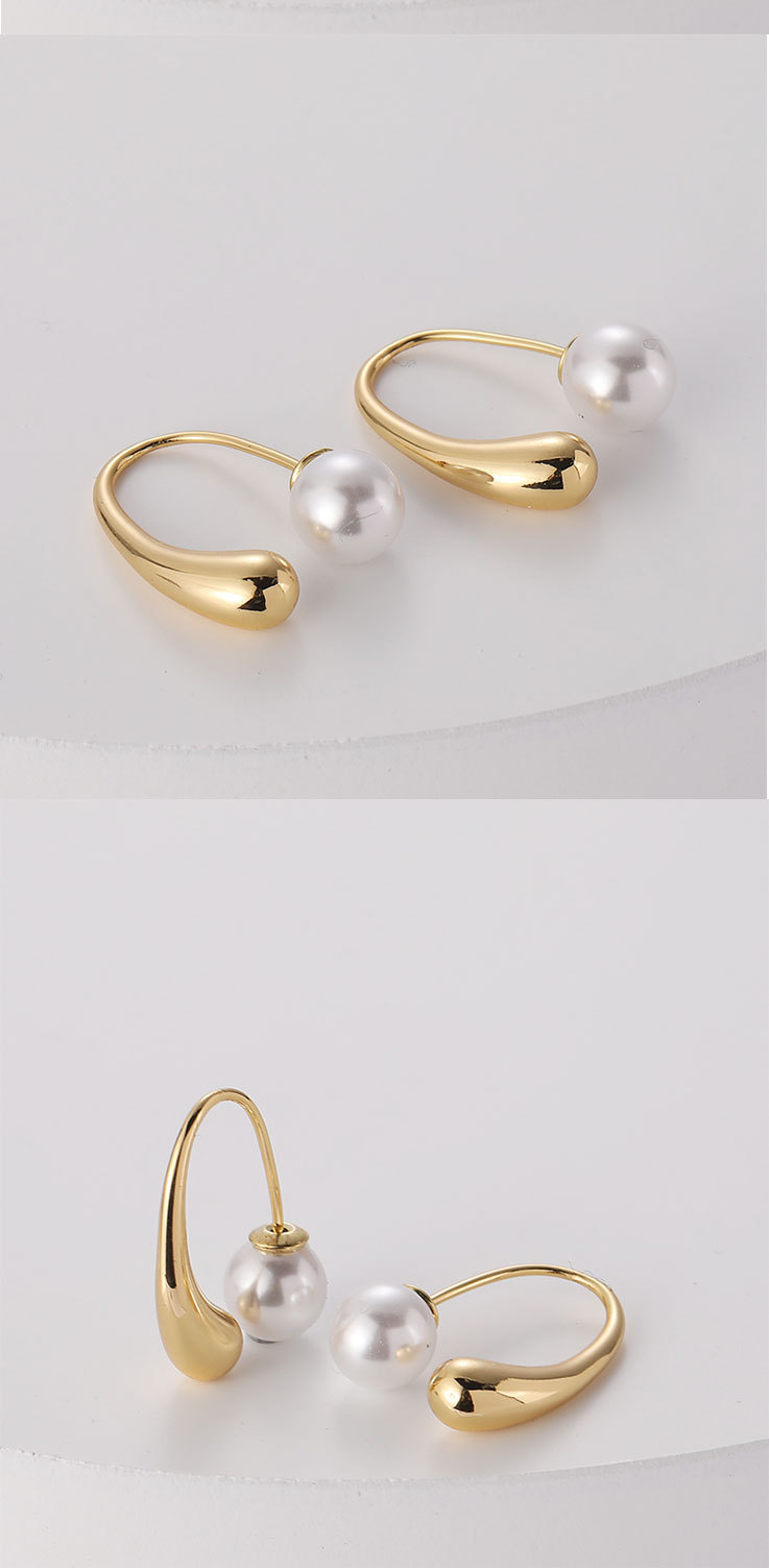 Fashion U Shape Brass Earrings Inlay Artificial Pearls Copper Earrings 1 Pair display picture 2