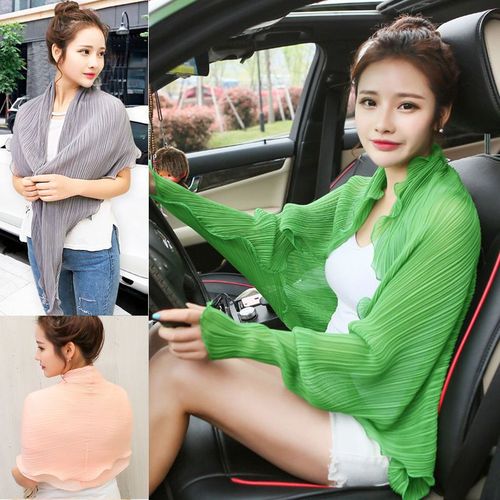 Summer new style women's chiffon sunshade, breathable driving, versatile pleated shawl, silk scarf, cycling beach sun protection clothing, cardigan