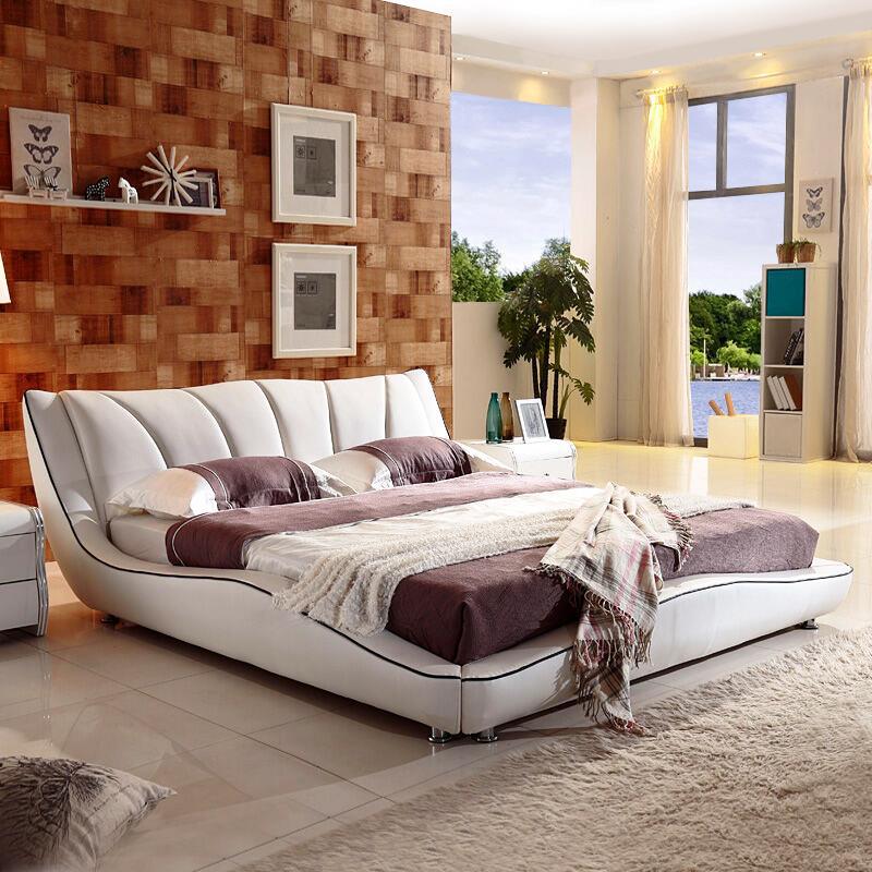 真皮床主卧现代简约头层牛皮2米2.2大床榻榻米小户型双人实木婚床