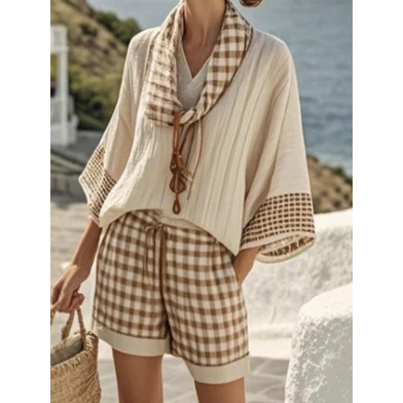 2025 European and American Hot-Selling Digital Print Tops for Women, Summer Style, Loose Casual Versatile V-Neck Set