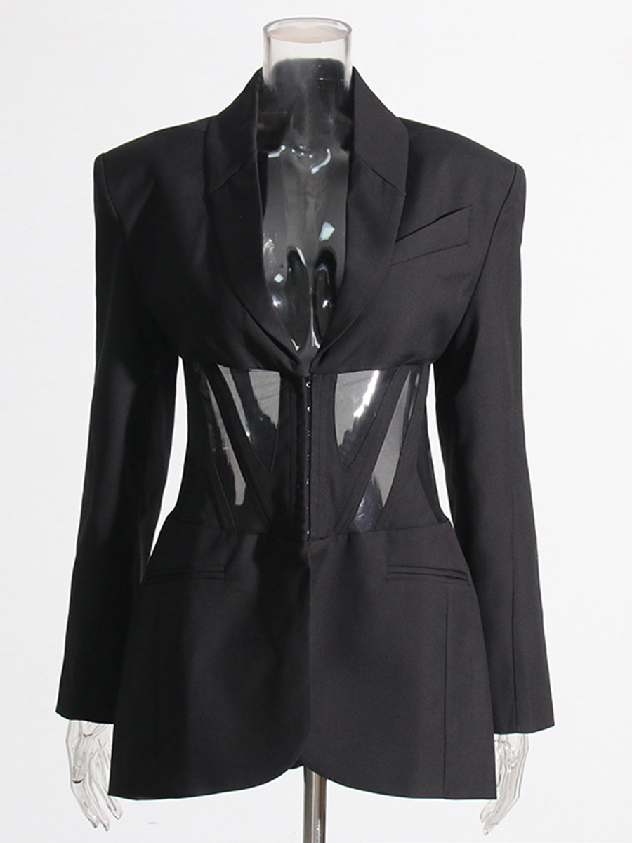Blazer con Corsé y Tulle para Mujer de Poliéster Manga Larga Transparente para Otoño