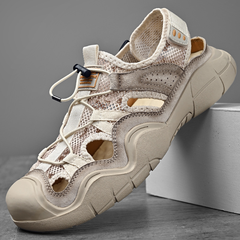 Zapatos de playa para hombres 2024 verano ventilado sandalias huecas de cuero para hombres bolsas de fondo suave al aire libre zapatos casuales de tamaño grande