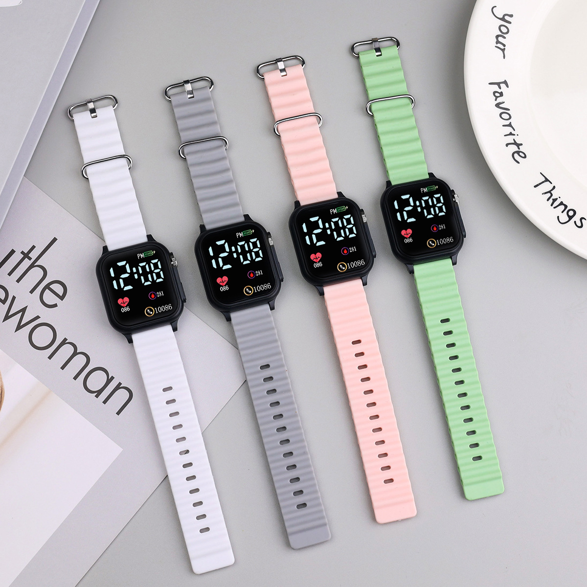 New Love Square LED Electronic Watch Creative Ocean Wave Band Digital Student Sports Luminous Watch Women