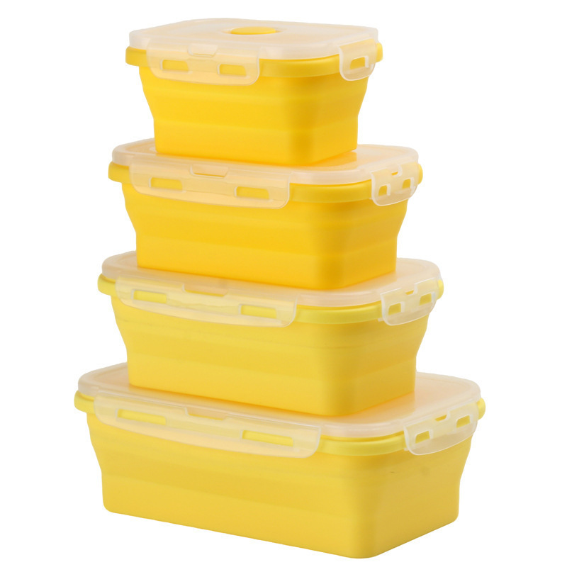 Caixa de almuerzo de silicona en stock, microondas plegables, caja de almuerzo de silicona, caja de almacenamiento de refrigerador, caja de preservación, tazón de silicona