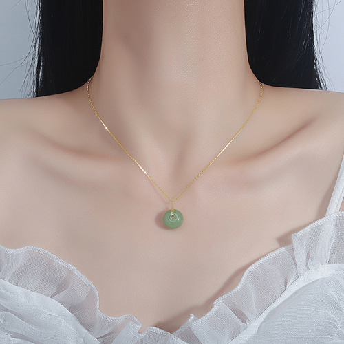 Heavenly Jade Peace Knot Necklace, Light Luxury Hanfu Style, 2025 Ancient Style Round Jade Pendants, Lockchain, National Trend