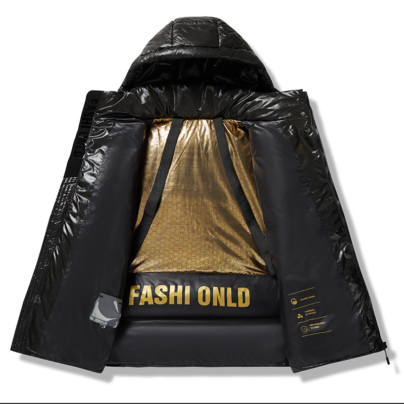 Herrenbekleidung Baumwollmantel mit Kapuze für Männer Paare lockerer großer dicker warmer Baumwollmantel für Frauen schwarzer und goldener Baumwollmantel_voghion.com