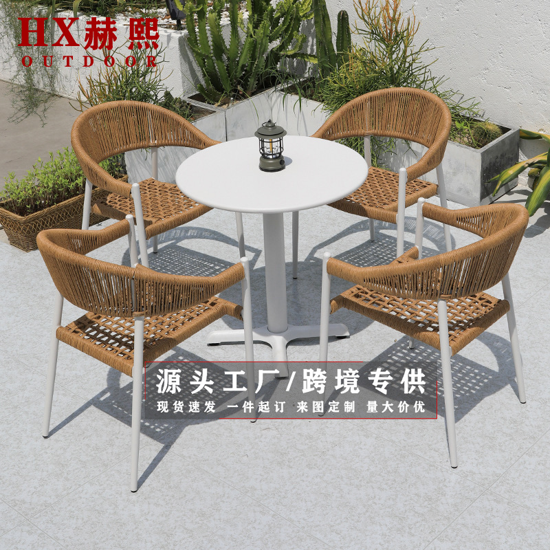 Outdoor Table and Chair Set for Patio, Balcony, Garden, Leisure, Three-Piece Rattan Chair Set, Popular Outdoor Rattan Furniture for Milk Tea Shops