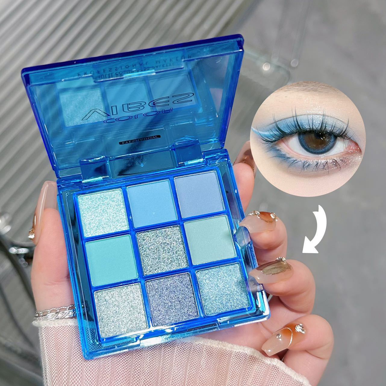 COOL STORY Blue Witch 9-color Eyeshadow Palette fang Sweat Klein Blue cos Stage Festival Colorful Makeup Specification drawing
