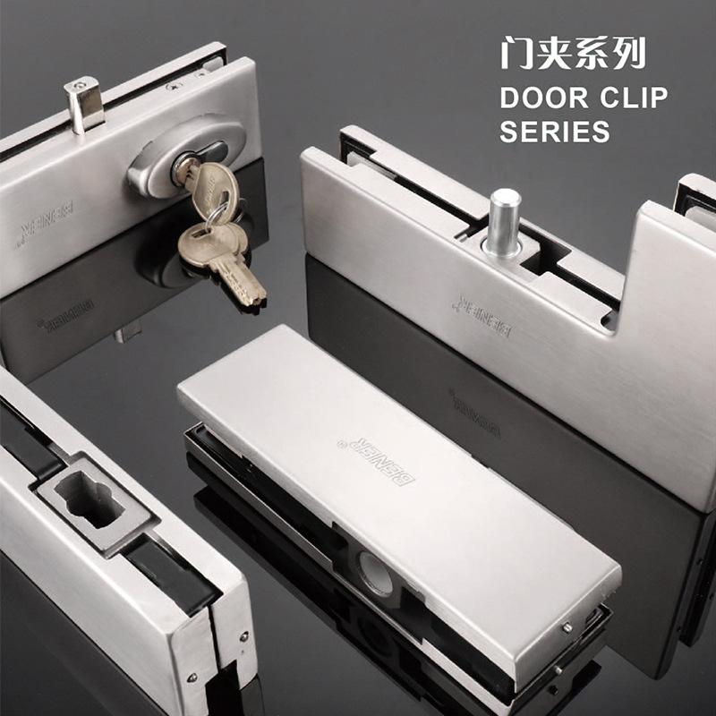 无框玻璃门上下夹办公室隔断五金配件曲夹顶夹铝合金地弹簧门夹