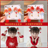 Children's red festive hair accessory, hairgrip, Hanfu, with embroidery