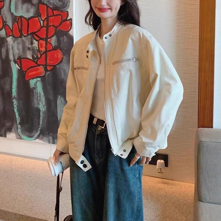 美式复古白色工装短外套女春秋2025新款时髦小个子风衣夹克上衣|undefined