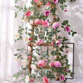 甜心玫瑰仿真玫瑰花藤婚庆装饰绿植叶管道吊顶装饰藤蔓仿真假花