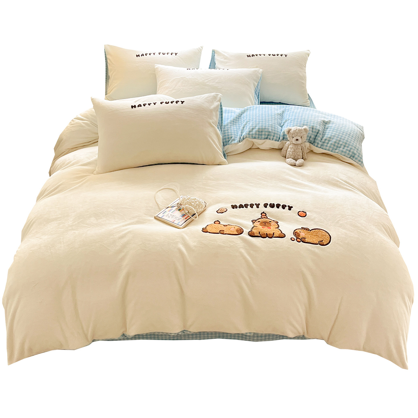 Cama de lana de leche de doble cara gruesa de cuatro piezas de invierno de colcha de lana de coral más sábanas de lana de tres piezas