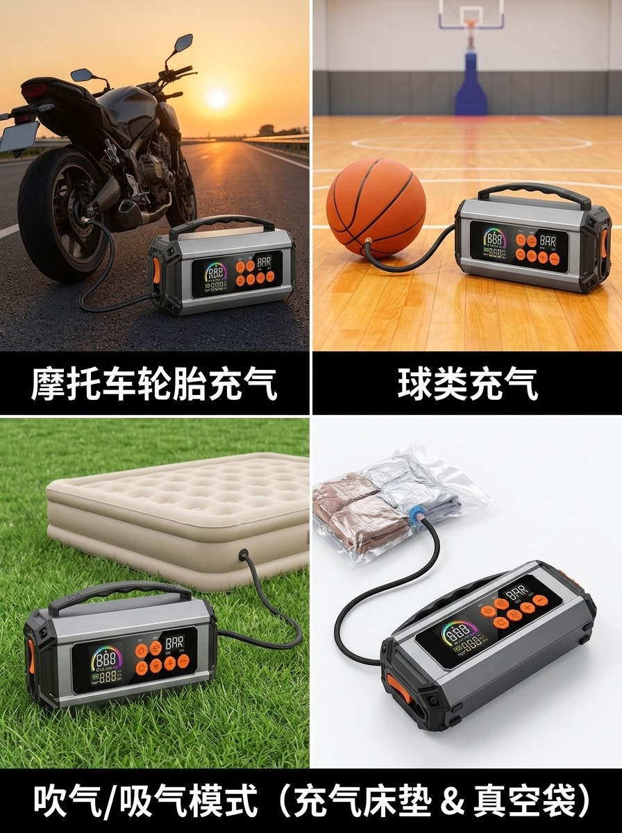 Car Air Pump, Multi-Functional Portable Electric Car Air Pump, Emergency Jump Starter