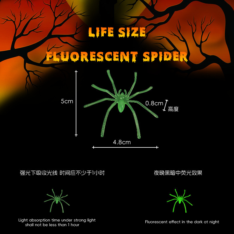 Adornos de araña fluorescentes de Halloween Arañas de algodón Arañas de patas largas Arañas de patas delgadas Arañas negras Juguetes de araña luminosas Arañas pequeñas