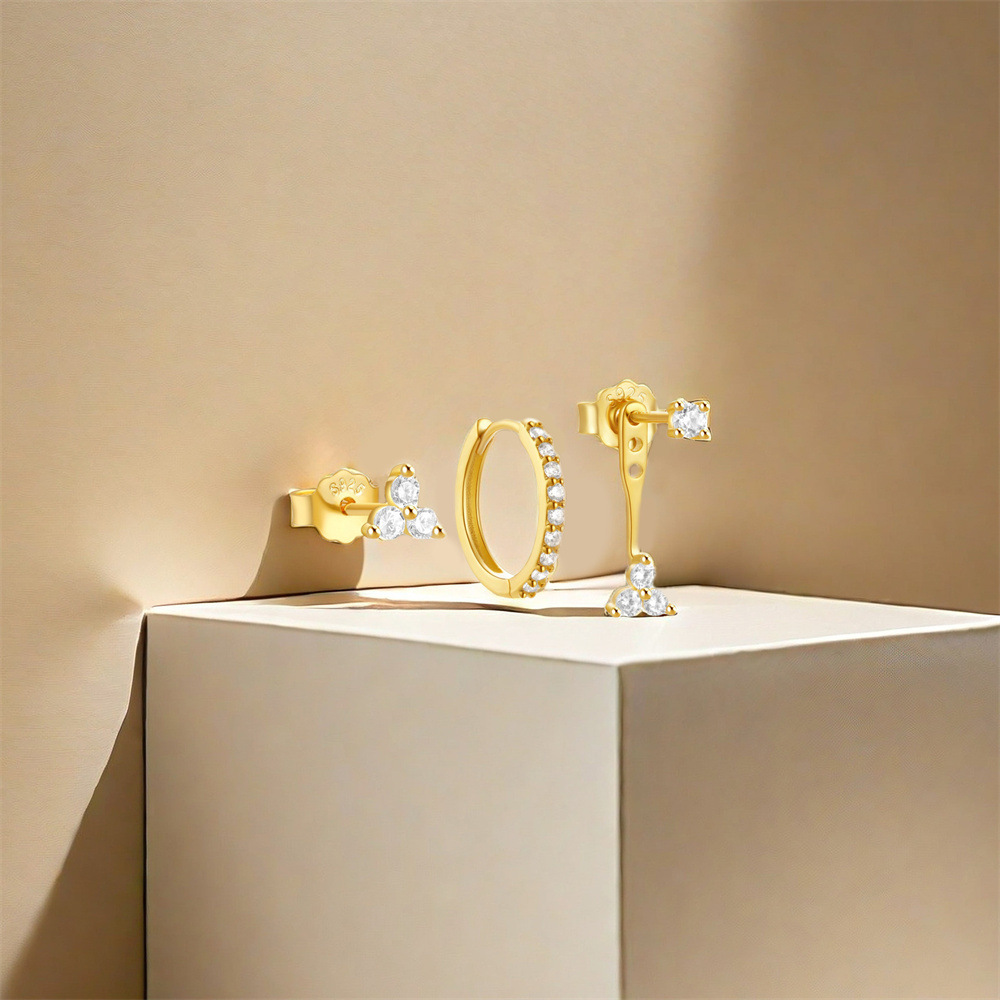 1 Set 925 Sterling Silver Zircon Geometric Earrings Ear Studs display picture 28