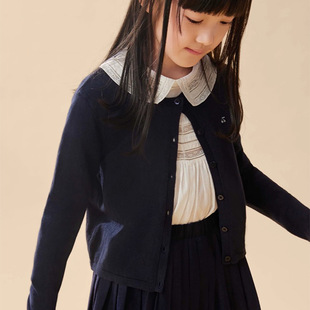 2024 Girl's Cherry Embroidered Korean Style Cardigan Baby Girl's College Style Long Sleeve All Cotton Knitwear Autumn and Winter BTX
