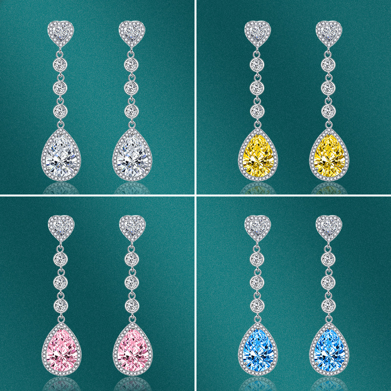 long fashionable earrings heart shaped drop-shaped with tassels