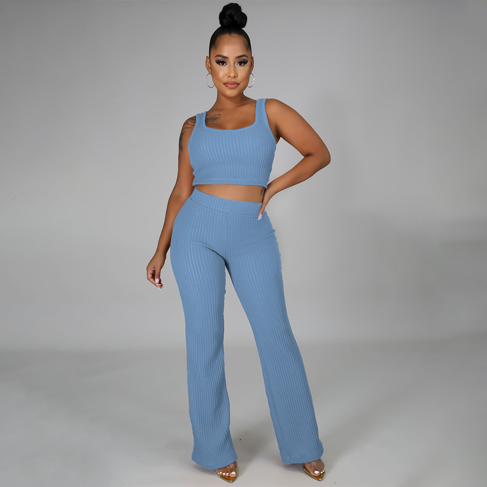 High Bullet Sleeveless high waist slim Solid Color vest and Pants Set NSMYF125024