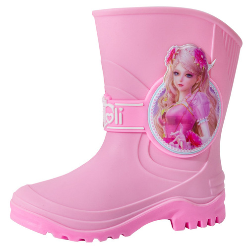 叶罗丽高筒雨鞋四季3-7岁胶靴幼儿园雨靴女中大童加绒卡通水鞋女