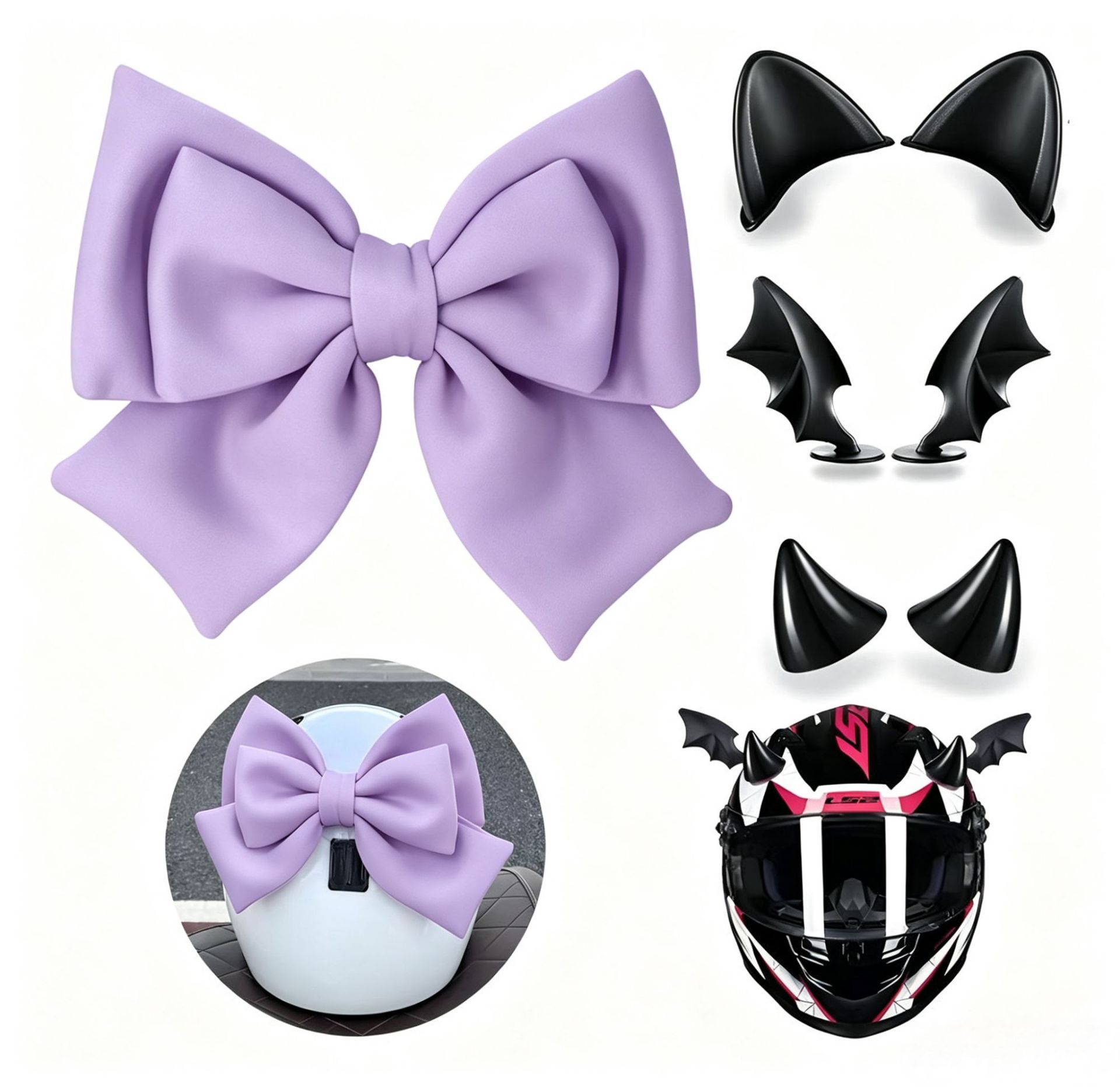 Bow Tie Electric Vehicle Motorcycle Decorative Helmet Accessories Rear Accessories Horn Cat Ears Devil Wings Set
