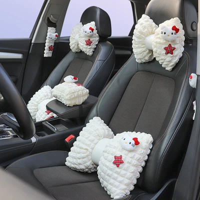 Car Headrest Neck Pillow for Girls, Cute Car Cushion, Interior Accessories, Car Seat Lumbar Support, Shoulder Protector, Tissue Box (Headrest) - complete-set-2-headrests-2-lumbar-supports-2-shoulder-pads-1-tissue-box