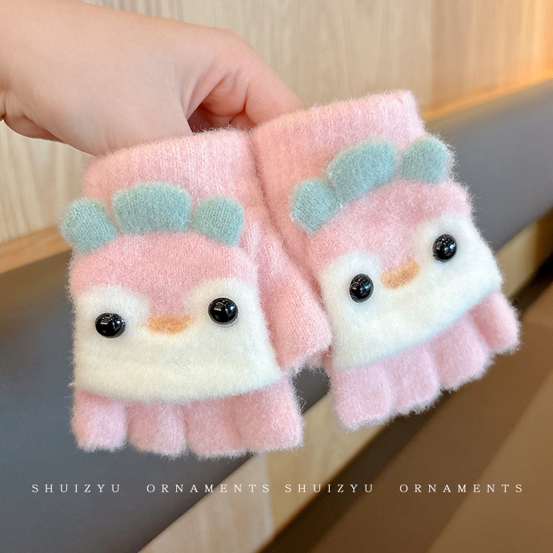 0-12 Guantes calientes de cinco dedos para niños niños y niñas de invierno de peluche de dedo para niñas