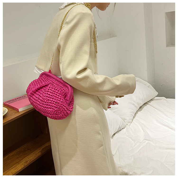 Solid Color Pattern Summer Season Women's Gender Women's Small Straw Solid Color Elegant Lock Clasp Crossbody Bag