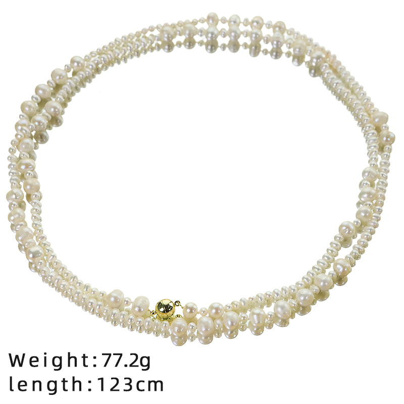 Collar de perlas naturales originales de larga cadena de suéter, collar de lujo ligero hecho a mano, collar de estilo de alta calidad, collar de collar universal image 5