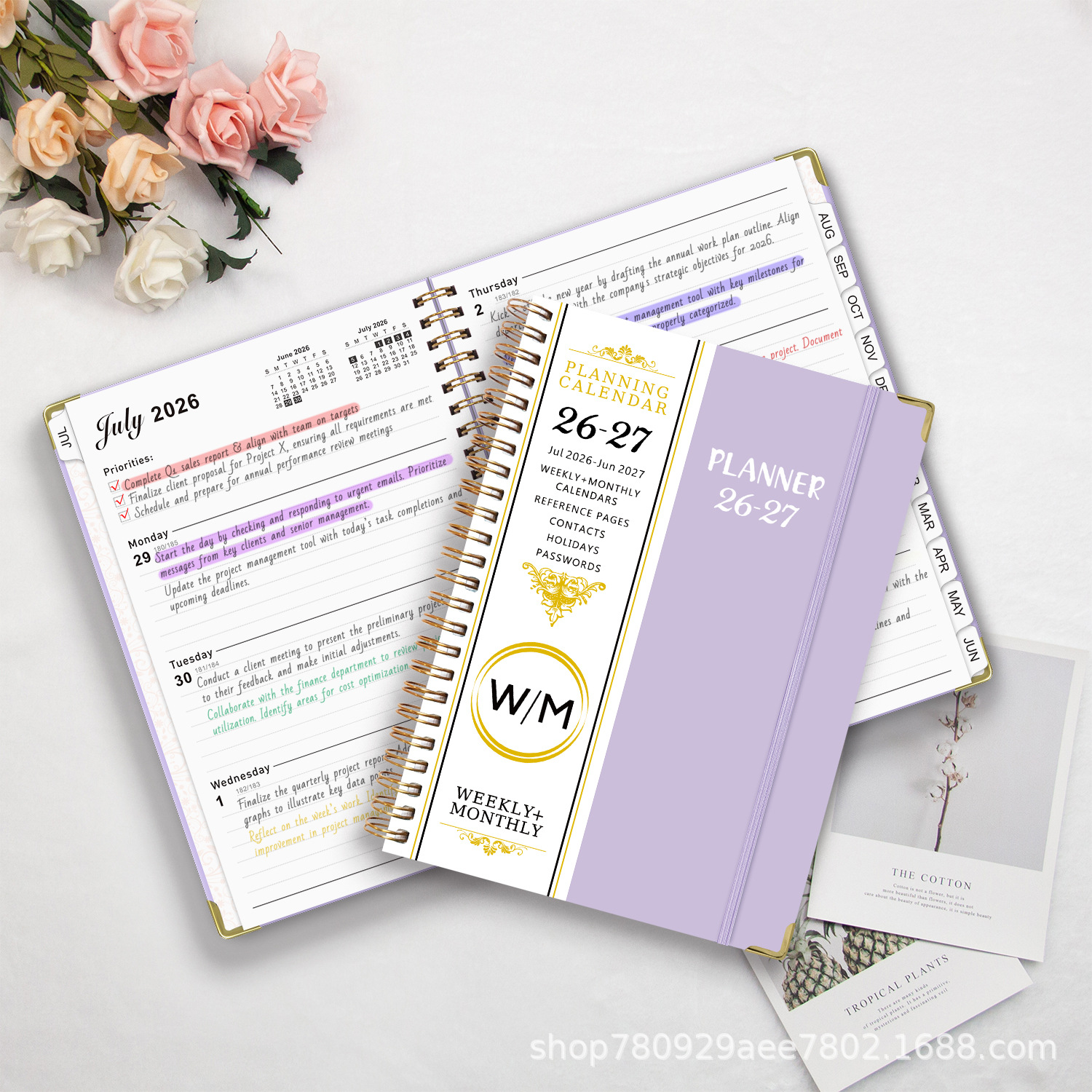 2025年から26年までのクロスボーダー英語ノートA5ビジネスサークル本シンプルなウエストシール学生スケジュール計画カード