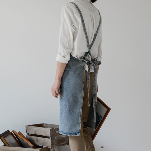 Kitchen apron canvas thickened denim stain-proof