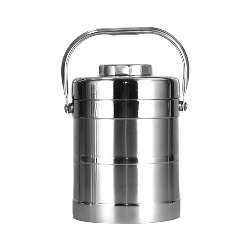 Cubo aislado de tambor recto de acero inoxidable portátil de múltiples capas de gran capacidad lonchera de doble capa con aislamiento al vacío