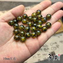 厂家一手货源巴西料龙鳞纹黄绿玛瑙10mm圆珠散珠diy配珠批发