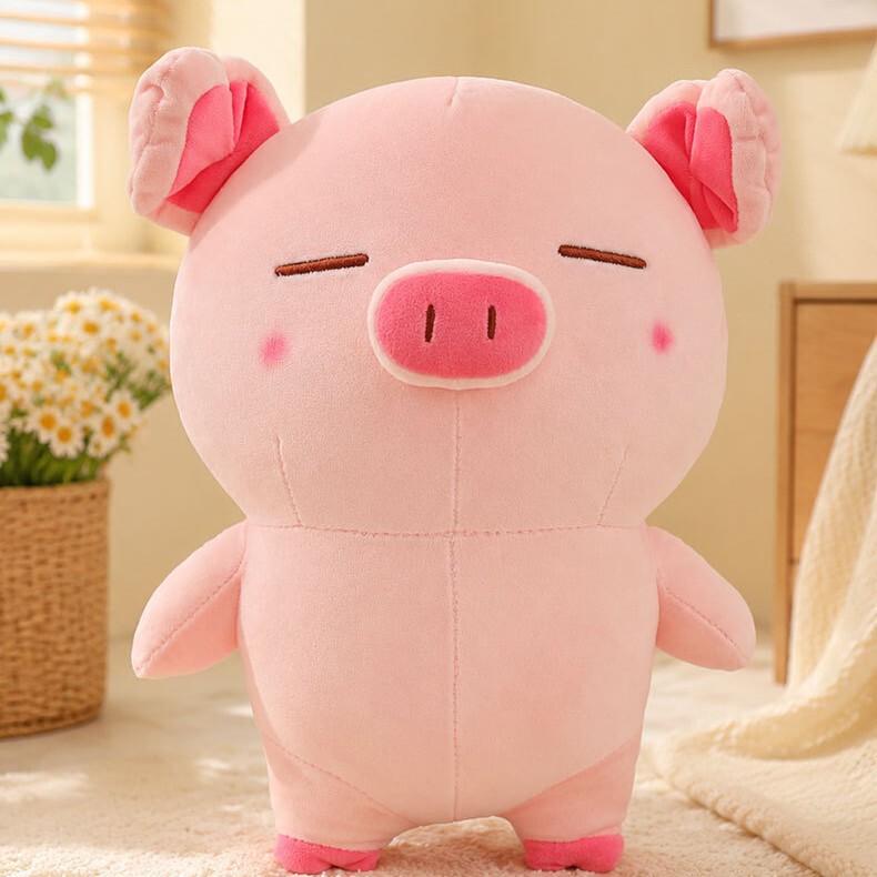 Cute, stretchy, standing pig plush toy, doll, small pink pig, perfect as a cuddle pillow or a gift for girls on their birthday Cute, stretchy, standing pig plush toy, doll, small pink pig, perfect as a cuddle pillow or a gift for girls on their birthday