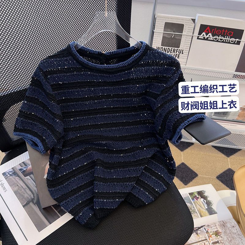 2024 Summer New Style Round Neck Patchwork Handmade Crochet Knitted Top with a Chic Style and Short Sleeves 2024 Summer New Style Round Neck Patchwork Handmade Crochet Knitted Top with a Chic Style and Short Sleeves