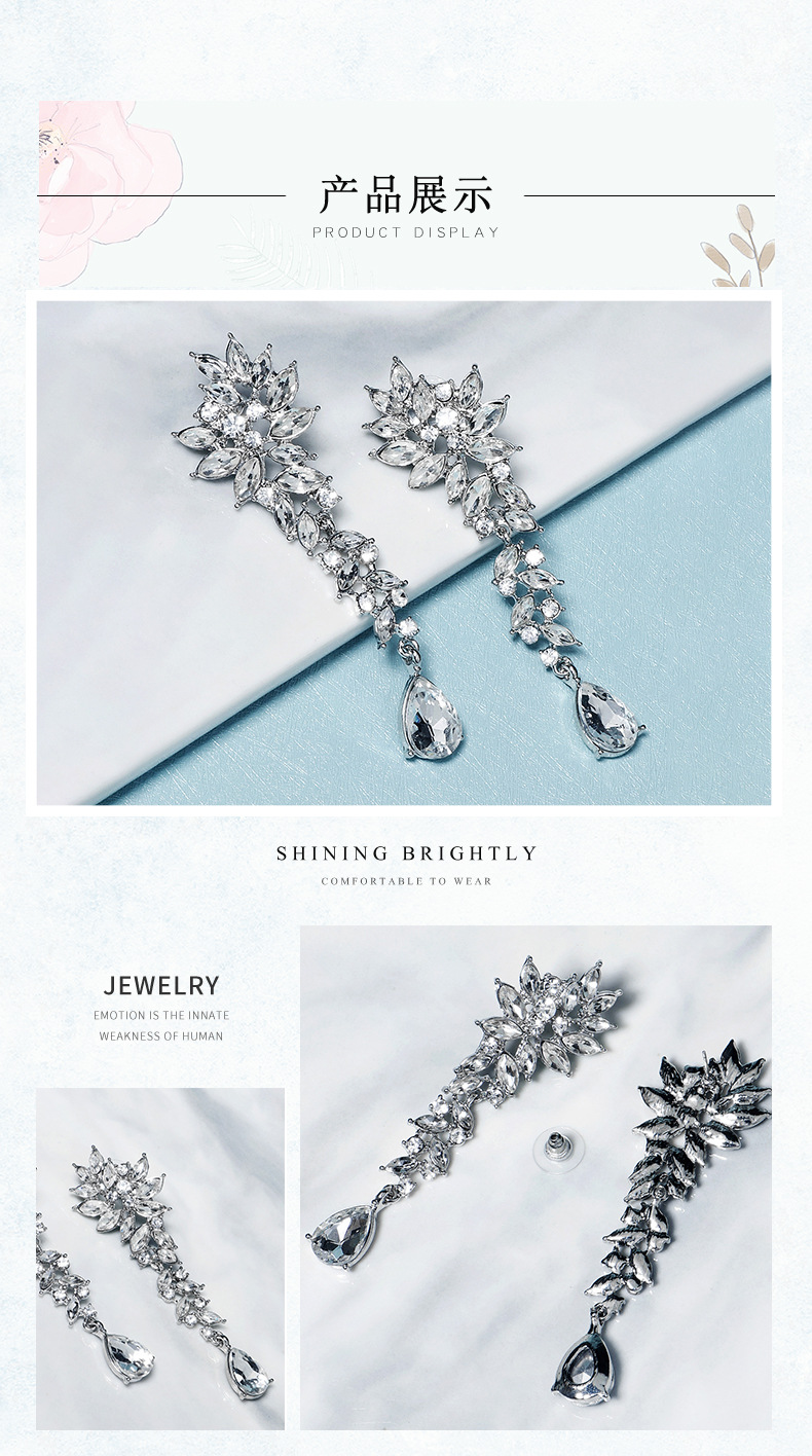 Korean Sparkling Rhinestone Long Alloy Earrings Wholesale Nihaojewelry display picture 4