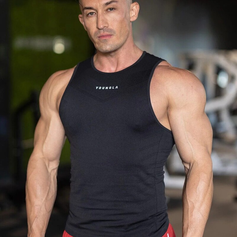 Youngla Fitness Jogger Men's Vest Quick-Drying Breathable Elastic Training Sleeveless T-Shirt Sports Fitness Vest