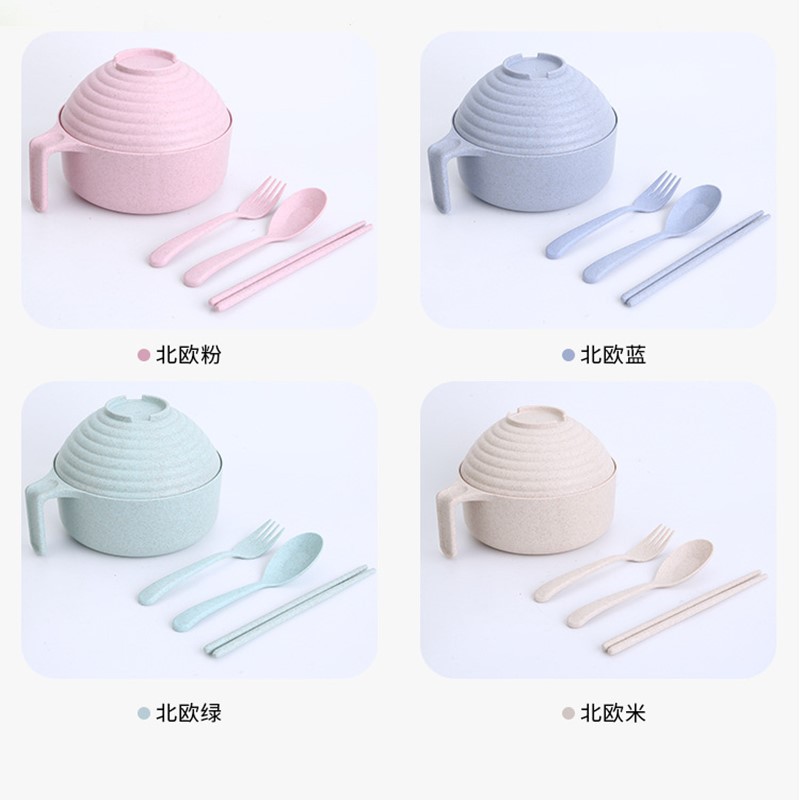 Trigo paja vajilla hogar de los niños arroz sopa tazón cuchara traje de plástico resistente a la caída tazón de fideos instantáneos regalo logotipo impreso