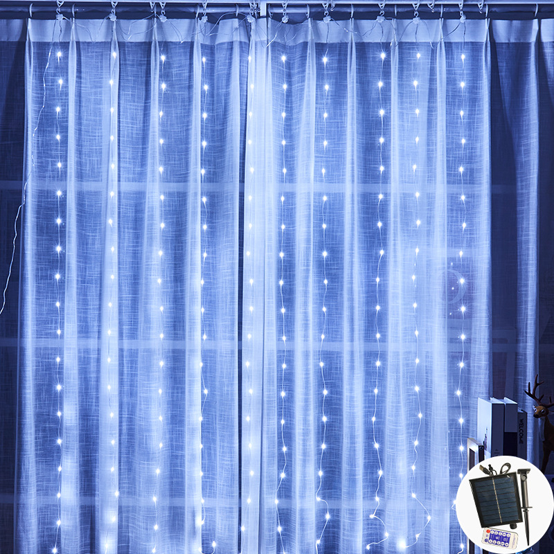 Lámpara de cortina de alambre de cuero LED, habitación de casa, diseño de ambiente de dormitorio, control remoto USB 8 funciones, 3*3 luces de cortina al por mayor