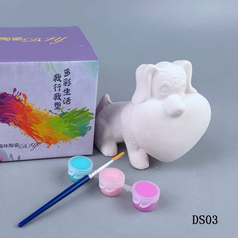 Pintura decorativa hecha a mano para niños DIY juguetes de rompecabezas pintados a mano blancos recubiertos de color yeso conjunto de pintura de color cerámica lata de dinero