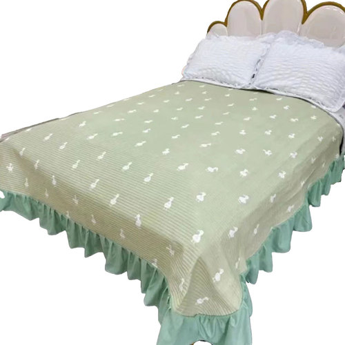 Small fresh cotton and linen lace bed cover for all seasons, quilted bed skirt, double-sided blanket, machine washable tatami sheets