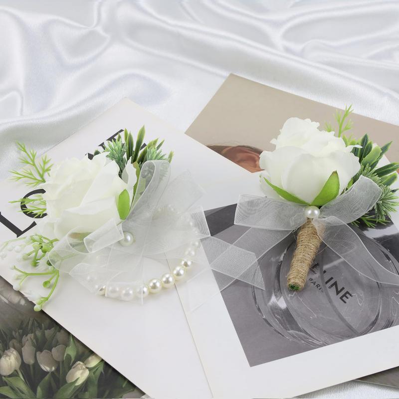 X6193 Dropshipping Aliexpress Amazon Cross-Border New Wrist Flower Rose Corsage Bracelet and Corsage Set