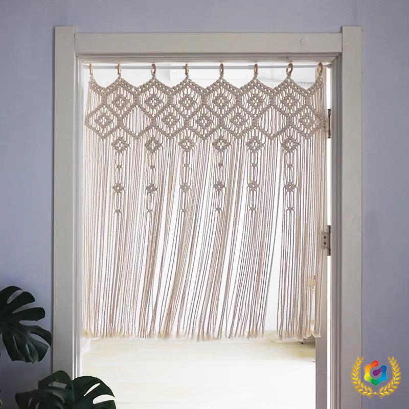 ⇕ Bohemian Handmade Woven Door Curtain Tapestry for Guesthouse Room Decoration, Half-Length Short Curtain with Tassels, Ins-Style Thread Curtain Hanging