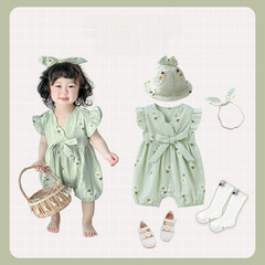 嬰兒薄款公主裙衣服夏季輕薄透氣新生兒飛袖公主洋氣寶寶哈衣爬服