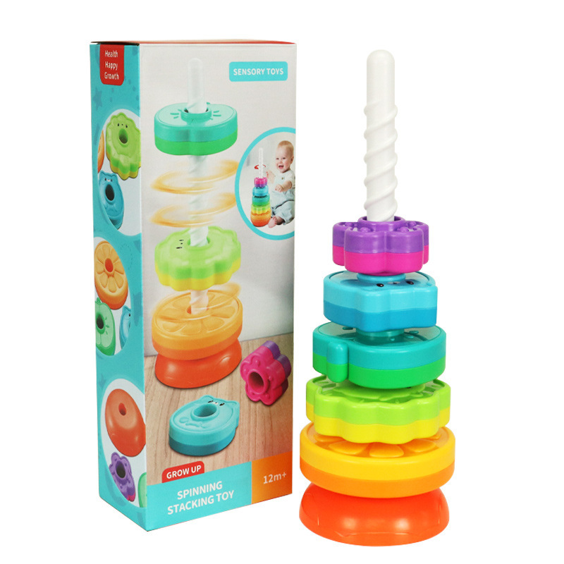Amazon Benefit Infant Cognitive Rainbow Rotating Tower Toy Enlightenment Early Education Geometric Ring Stacking Music Turret