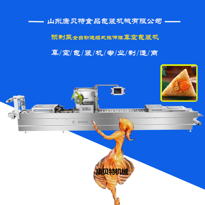 嘉兴肉粽三角粽全自动真空包装机 预制菜连续拉伸膜真空包装机
