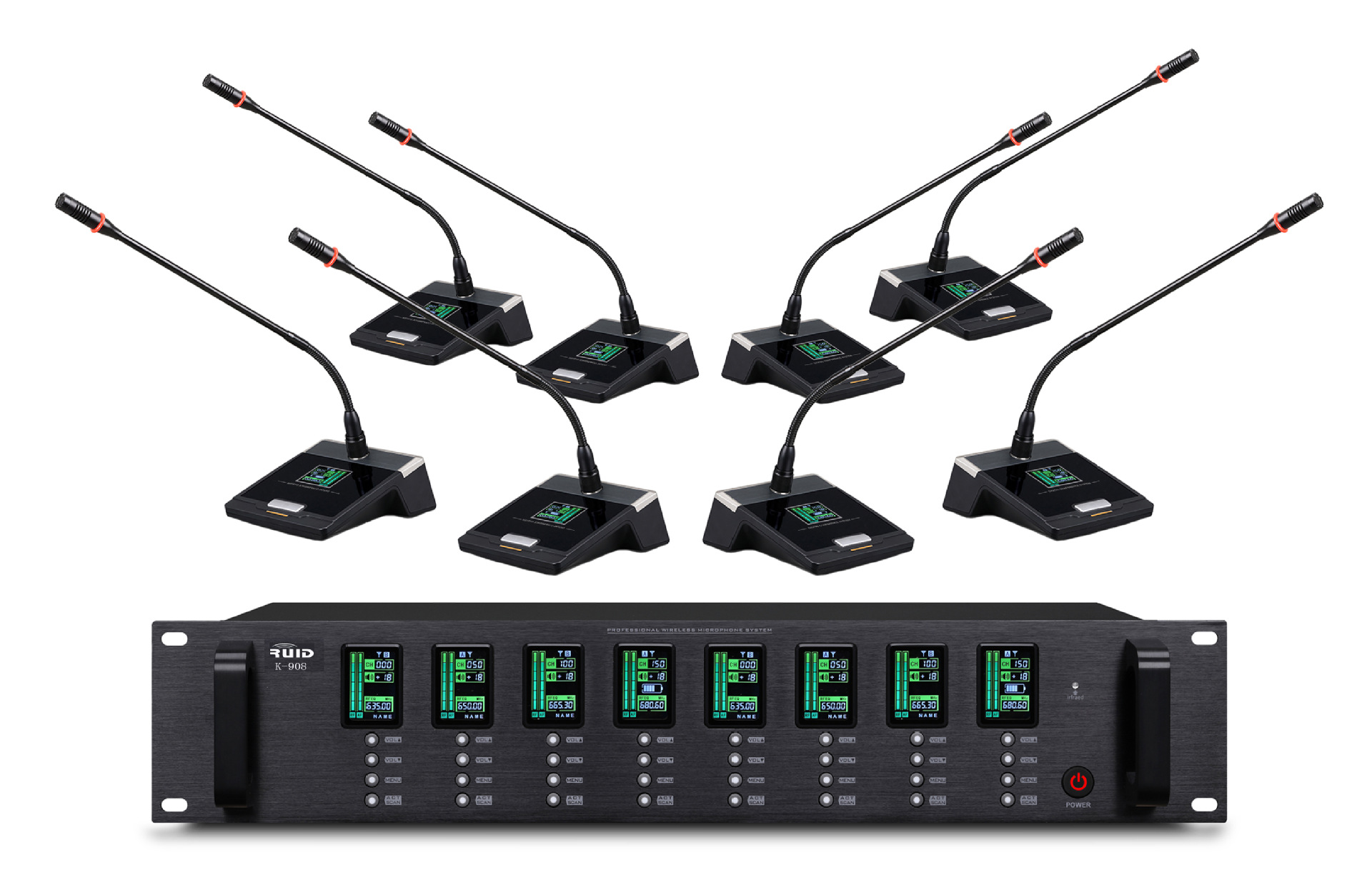锐迪/RUID K-908专业无线会议话筒一拖八会议麦克风演出主持话筒