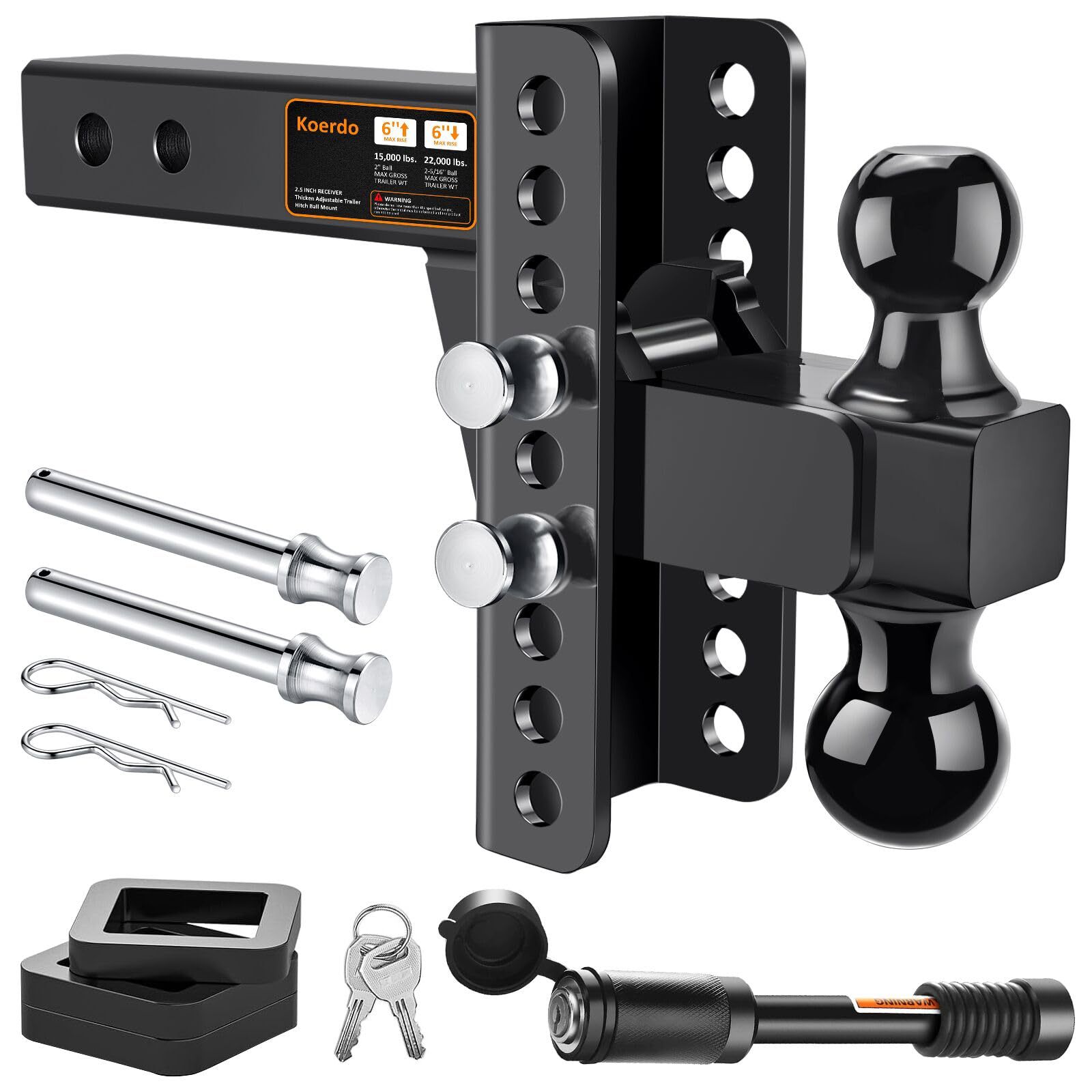 可调拖车钩-下垂式拖车钩-拖车钩，带 2.5 英寸接收器-6 英寸下垂